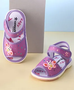 Cute Walk by Babyhug Velcro Closure Musical Sandals Butterfly Applique - Purple