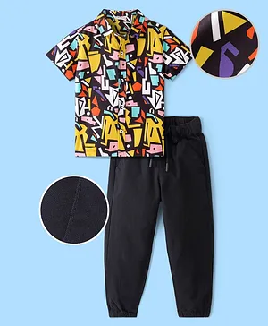 Ollington St. Half Sleeves Shirt & Joggers Set Abstract Print - Multicolor & Black