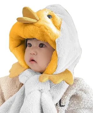 Babymoon Duck Detailed Winter  Fleece  Cap With Scarf - Yellow