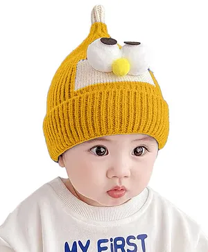 Babymoon Woolen Googly Eyes Winter  Cap - Yellow