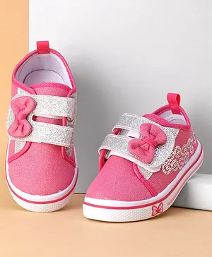 Cute Walk by Babyhug Casual Shoes With Velcro Closure and Bow  Applique - Pink