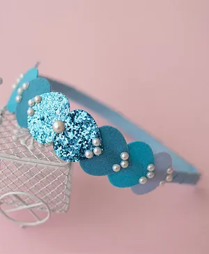 Ribbon candy Shimmer Detailed Heart & Pearl Embellished  Hair Band - Blue