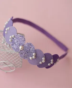 Ribbon candy Shimmer Detailed Heart & Pearl Embellished  Hair Band - Purple