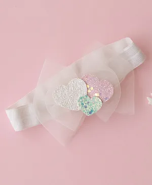 Ribbon candy Net Bow & Glitter Stars & Heart  Embellished Headband - White