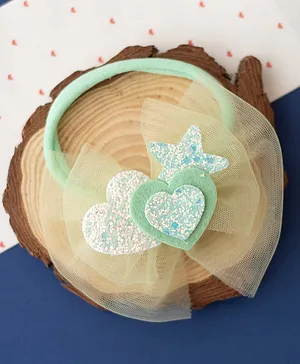 Ribbon candy Net Bow & Glitter Stars & Heart Embellished Headband - Sea Green