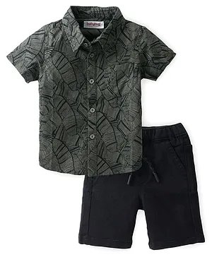 Babyhug Cotton Woven Half Sleeves Shirt & Denim Shorts With Abstract Print - Black