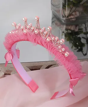 Stol'n Pearl Embellished Crown Design Hair Band - Dark Pink