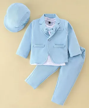 Robo Fry Knit to Woven Full Sleeves Party Suits with Cap Solid Colour-Sky Blue