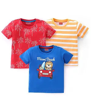 Babyhug Cotton Half Sleeves T-Shirts With Beach Themed Graphics Pack of 3 - Multicolor