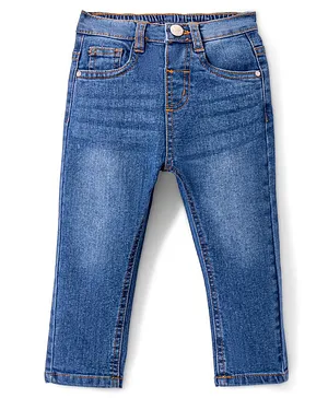 Babyhug Denim  Full Length with Stretch  Washed Jeans  - Medium Blue