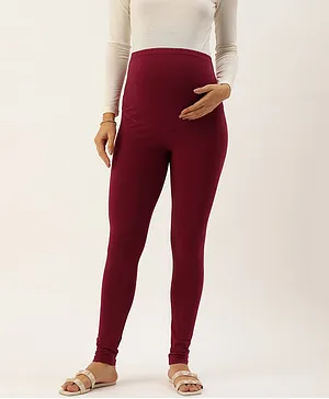 Blush 9 Solid Over The Bump Leggings - Maroon