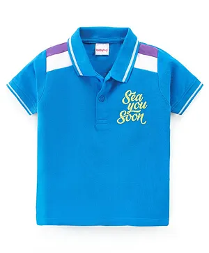 Babyhug Cotton Knit Half Sleeves Polo  T-Shirt with Text  Graphics- Blue