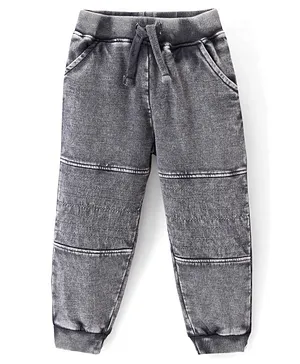 Babyhug Cotton Looper Knit Full Length Lounge Pant Cut & Sew Design Solid Colour - Dark Grey