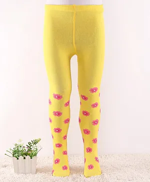 Cute Walk by Babyhug Non Terry Knit Footed Anti Bacterial Floral Design Tights - Yellow