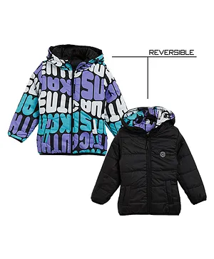 Okane Knit Full Sleeves Reversible Hooded Jacket - Black & Blue