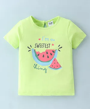 Simply Sinker Knit Half Sleeves T-Shirt Watermelon Print- Green
