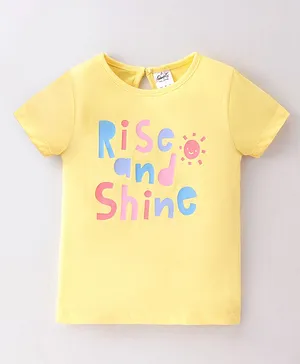 Simply Sinker Knit Half Sleeves T-Shirt Text Print- Yellow