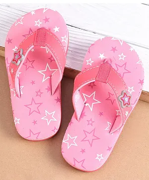 Cute Walk by Babyhug Slip On Flip Flops with Star Print & Star Applique- Pink