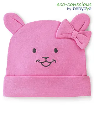 Babyoye 100% Cotton with Eco Jiva Finish Solid Dyed Cap Teddy Print - Pink