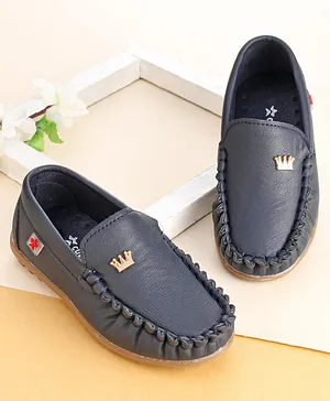 Cute Walk by Babyhug Slip On Loafer Shoes with Crown Applique- Blue