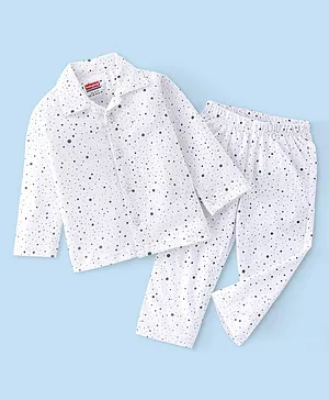 Babyhug Cotton Single Jersey Knit Full Sleeves Night Suit Polka Dot Print - White