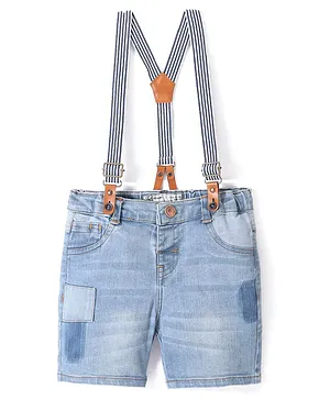 ToffyHouse Cotton Knit  Denim Shorts with Suspender - Blue