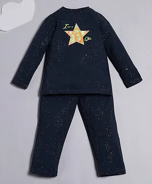 RAINE AND JAINE Full Sleeves Night ThemeI Am A Star Patch Embellished Coordinating Tee & Pajama Set - Navy Blue