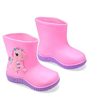 Cute Walk by Babyhug Gum Boots with Dino Applique -Pink