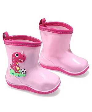 Cute Walk by Babyhug Gumboots with Dino Applique- Pink