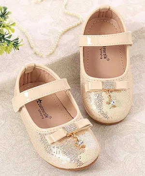 Cute Walk by Babyhug Ballerina Shoes with Velcro Closure &  Star Applique   - Golden