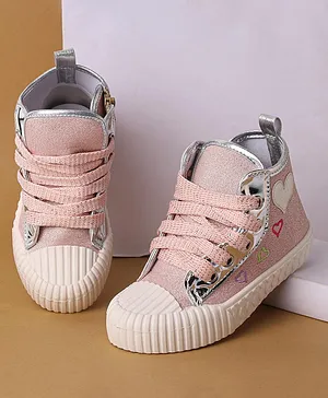 Cute Walk by Babyhug Casual Shoes With Lace Up & Heart Patch - Pink