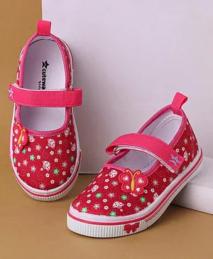 Cute Walk by Babyhug Buckle & Velcro Closure Casual Shoes With Butterfly Applique - Pink
