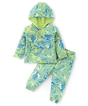 Babyhug 100% Cotton Terry Knit Full Sleeves Tie Dyed Hooded T-Shirt & Lounge Pant Text Embroidery - Green