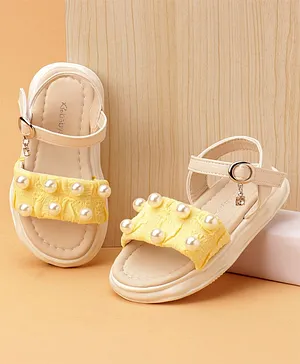 Babyoye Velcro Closure Sandals Pearl Applique - Yellow