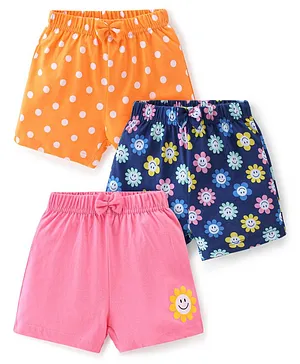 Babyhug Cotton Knit Shorts With Floral & Polka Dot Print Pack of 3 - Multicolor