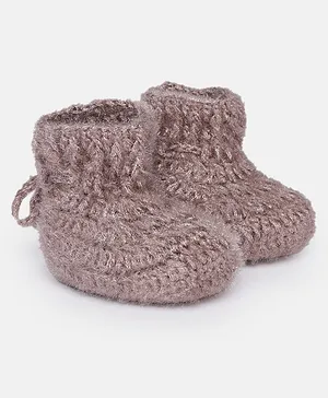 MayRa Knits Hand Knitted Woollen Booties - Grey