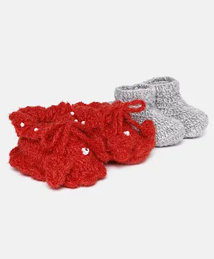 MayRa Knits Pack Of 2 Pearl Embellished Hand Knitted Woollen Booties