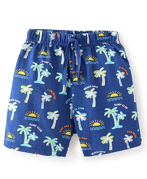 Babyhug Cotton Single Jersey Knit Shorts Palm Tree Print - Navy Blue