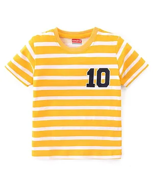 Babyhug Cotton Knit  Half Sleeves Striped T-Shirt with Numerical Graphic - Multicolour