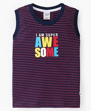 Simply Sinker Sleeveless T-Shirt With Striped & Text Print - Maroon