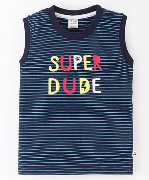 Simply Sinker Sleeveless T-Shirt Striped With Text Print - Blue