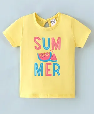 Simply Sinker Cotton Knit Half Sleeves Text Printed T-Shirt -Yellow