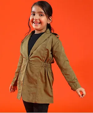 Tales & Stories  100% Cotton Full Sleeves Checked Pattern  Embroidered  Jacket - Olive Green