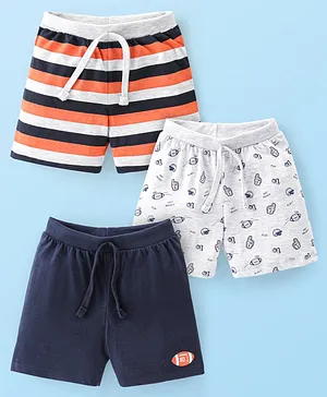 Babyhug Cotton Knit Striped Shorts Pack of 3- Multicolor
