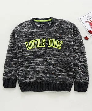 Wingsfield Full Sleeves Little Dude Patch Detail Sweater - Charcoal Grey