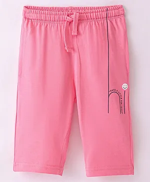 Doreme Single Jersey Three Fourth Length Pant Text Print - Neon Pink