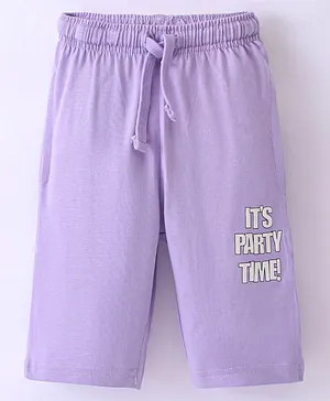 Doreme Cotton Single Jersey Knit Three Fourth Length Pant Text Print - Purple
