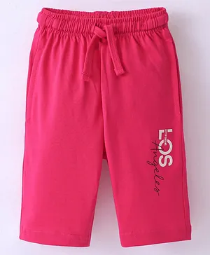 Doreme Cotton Single Jersey Knit Three Fourth Length Pant Text Print - Punch Pink