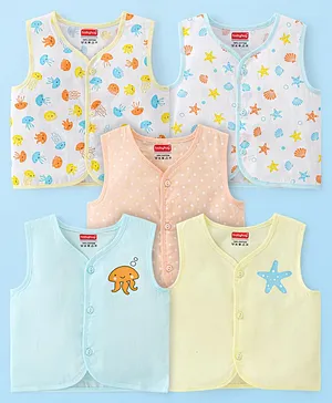 Babyhug 100% Cotton Knit Sleeveless Jhablas Sea Life Print Pack of 5 - Multicolour