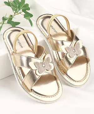 Babyoye Party Wear Sandals with Back Strap Closure Butterfly Applique- Golden